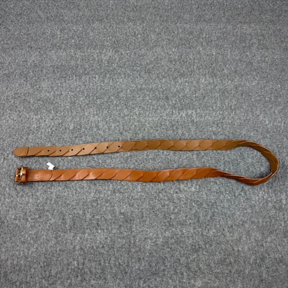 True Religion Braided Belt Womens L/XL Cognac Brown Faux Leather Gold Buckle